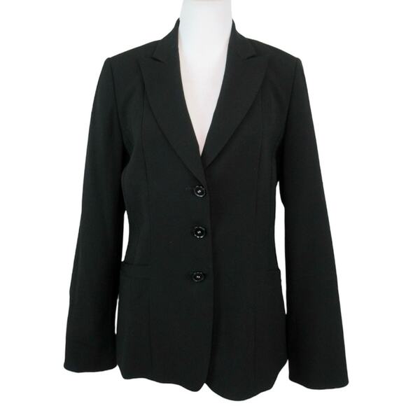 TAHARI Black Three-Button Zigzag Stitch Notch Collar Suit Jacket Blazer Size 14 - Picture 4 of 11